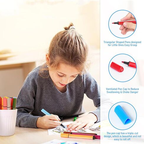 SAYEEC Washable Markers for Kids,Coloring Pens With Medium Tip Portable Box Set 48 Colors Art Pen Supply for Drawing Sketching in Kuwait