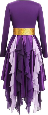 IDOPIP Metallic Praise Dance Dress for Women Asymmetric Ruffle Overlay Dresses Liturgical Lyrical Dancewear Worship Costume in Saudi Arabia