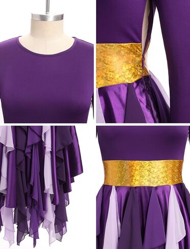 IDOPIP Metallic Praise Dance Dress for Women Asymmetric Ruffle Overlay Dresses Liturgical Lyrical Dancewear Worship Costume in Saudi Arabia