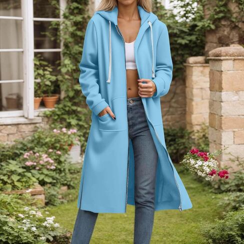 Long Hoodies for Women Zip Up Hooded Sweatshirt Casual Long Sleeve Fleece Jacket Side Split Hoodie with Pockets 2025 in Saudi Arabia