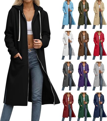 Long Hoodies for Women Zip Up Hooded Sweatshirt Casual Long Sleeve Fleece Jacket Side Split Hoodie with Pockets 2025 in Saudi Arabia