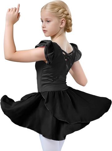 Leotards for Toddler Girls Ballet Dance Dress Tutu Skirted for Kids Ballerina Outfit with Ruffle Sleeve 2T-10Y in Kuwait