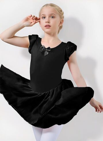 Leotards for Toddler Girls Ballet Dance Dress Tutu Skirted for Kids Ballerina Outfit with Ruffle Sleeve 2T-10Y in Kuwait