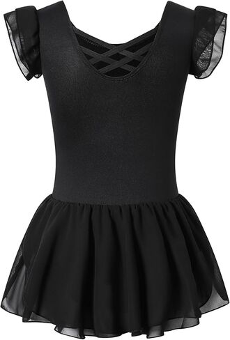 Leotards for Toddler Girls Ballet Dance Dress Tutu Skirted for Kids Ballerina Outfit with Ruffle Sleeve 2T-10Y in Kuwait