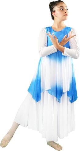 Danzcue Girls Praise Dance Tunic Watercolor Sleeveless Top Chiffon Tunic for Worship Lightweight Liturgical Dancewear in Saudi Arabia