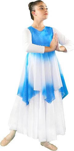 Danzcue Girls Praise Dance Tunic Watercolor Sleeveless Top Chiffon Tunic for Worship Lightweight Liturgical Dancewear in Saudi Arabia