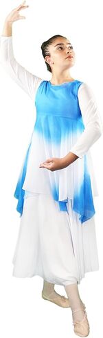 Danzcue Girls Praise Dance Tunic Watercolor Sleeveless Top Chiffon Tunic for Worship Lightweight Liturgical Dancewear in Saudi Arabia
