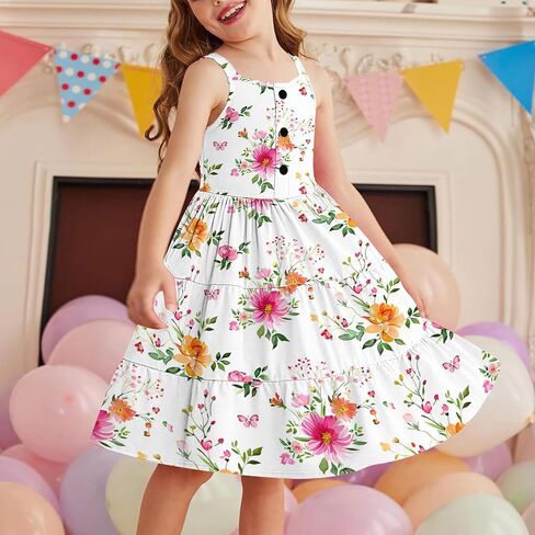 Back to School Dersses for Girls Flowy Sleeveless Sundress Casual Summer A-Line Midi Dress Cute Outfits 2-12 Years in Kuwait