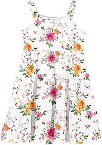 Back to School Dersses for Girls Flowy Sleeveless Sundress Casual Summer A-Line Midi Dress Cute Outfits 2-12 Years in Kuwait