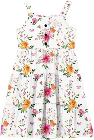 Back to School Dersses for Girls Flowy Sleeveless Sundress Casual Summer A-Line Midi Dress Cute Outfits 2-12 Years in Kuwait