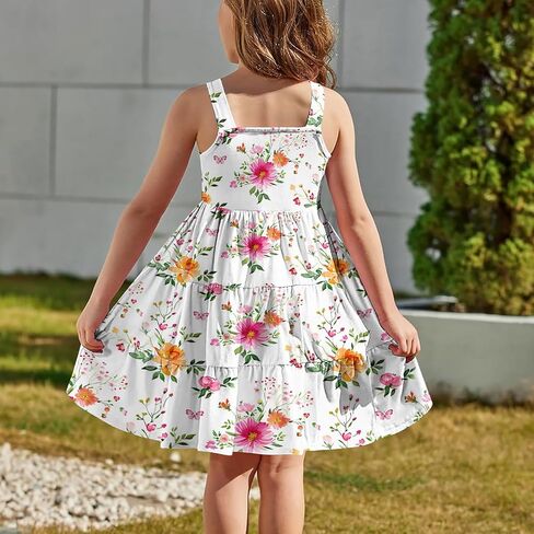 Back to School Dersses for Girls Flowy Sleeveless Sundress Casual Summer A-Line Midi Dress Cute Outfits 2-12 Years in Kuwait