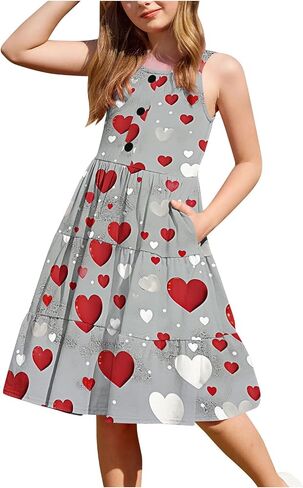 Back to School Dersses for Girls Flowy Sleeveless Sundress Casual Summer A-Line Midi Dress Cute Outfits 2-12 Years in Kuwait
