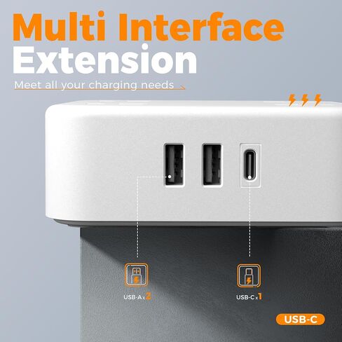 TESSAN Surge Protector Power Strip with 900J Surge Protection, 5 Ft, Grey | 8 AC with 3 USB Ports (1 USB C 20W PD), Flat Plug Extension Cord, 3 Sided Outlet Extender with Power Switch for Dorm Room in Saudi Arabia