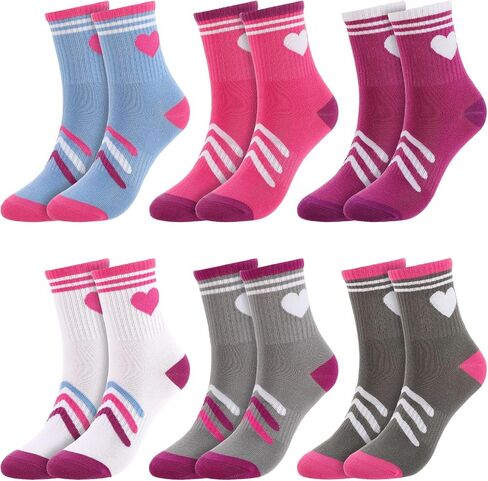 Jspupifip 6 Pairs Kids Athletic Socks, Girls Socks with Retro Hearts Stripes, Sport Crew Sock for Youth Teen Girls 9-13 Years Old in Saudi Arabia
