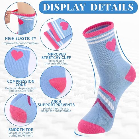 Jspupifip 6 Pairs Kids Athletic Socks, Girls Socks with Retro Hearts Stripes, Sport Crew Sock for Youth Teen Girls 9-13 Years Old in Saudi Arabia