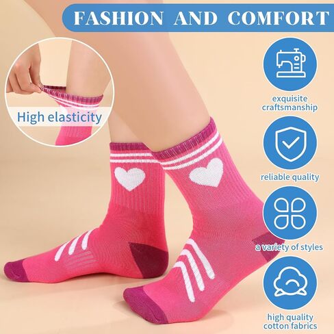 Jspupifip 6 Pairs Kids Athletic Socks, Girls Socks with Retro Hearts Stripes, Sport Crew Sock for Youth Teen Girls 9-13 Years Old in Saudi Arabia