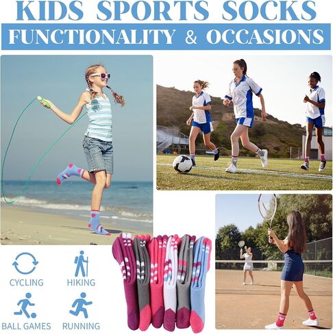 Jspupifip 6 Pairs Kids Athletic Socks, Girls Socks with Retro Hearts Stripes, Sport Crew Sock for Youth Teen Girls 9-13 Years Old in Saudi Arabia