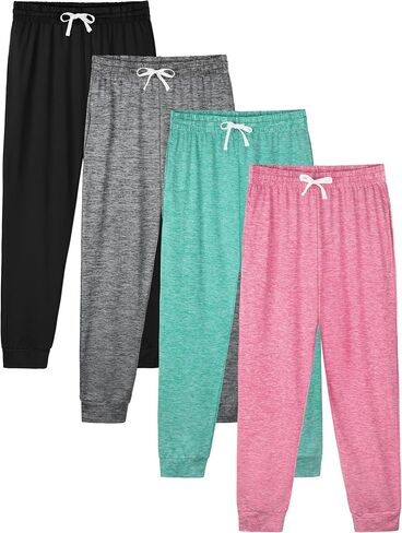 4 Pack Girls Sweatpants Jogger Lightweight Dry-Fit Active Athletic Kids Joggers with Pockets & Drawstring in Saudi Arabia