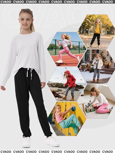 4 Pack Girls Sweatpants Jogger Lightweight Dry-Fit Active Athletic Kids Joggers with Pockets & Drawstring in Saudi Arabia