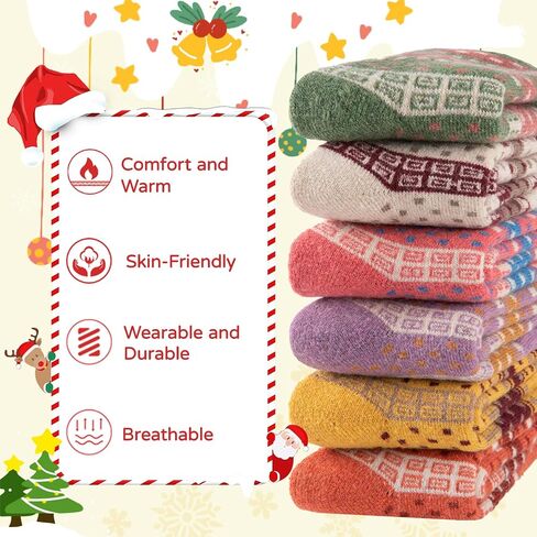 Comfoex Kids Winter Wool Socks Girls Thick Thermal Cozy Warm Socks 4-6 6-8 8-10 Years Old for Kids 6 Pairs in Saudi Arabia