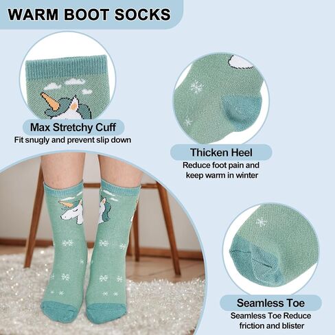 Kids Merino Wool Hiking Socks for Toddlers Boys Girls, 4 Pairs Warm Thick Thermal Crew Boot Heavy Cozy Gift Socks in Kuwait