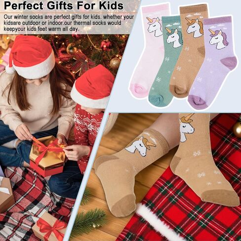 Kids Merino Wool Hiking Socks for Toddlers Boys Girls, 4 Pairs Warm Thick Thermal Crew Boot Heavy Cozy Gift Socks in Kuwait