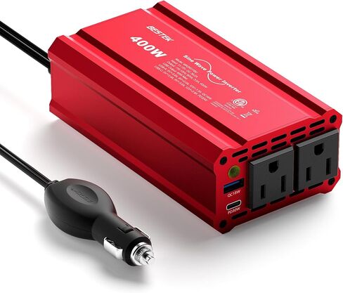 BESTEK 300W Car Power Inverter, DC 12V to 110V Car Inverter with 2 AC Outlets and 3.4A Dual USB Ports, Car Plug Adapter Outlet Converter Red in Saudi Arabia