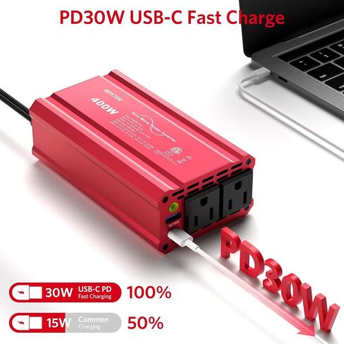 BESTEK 300W Car Power Inverter, DC 12V to 110V Car Inverter with 2 AC Outlets and 3.4A Dual USB Ports, Car Plug Adapter Outlet Converter Red in Saudi Arabia