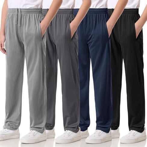 4 Pack Boys Lightweight Sweatpants, Tricot Sweat Pants for Boys Athletic Open Bottom Pants with Pockets & Drawstring in Saudi Arabia