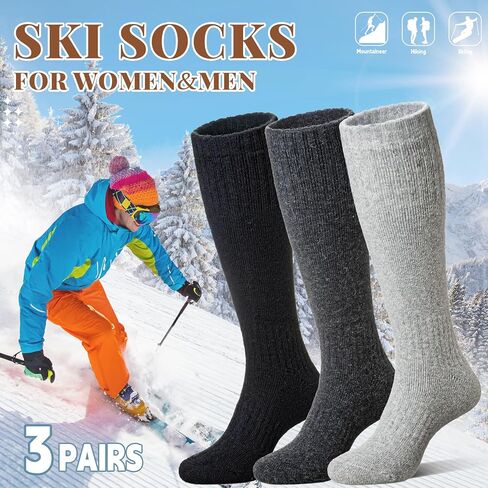 Eocom Unisex Merino Wool Ski Socks Thermal Warm Winter Thick Knee High Long Snowboarding Boot Socks for Women Men 3 Pairs in Saudi Arabia