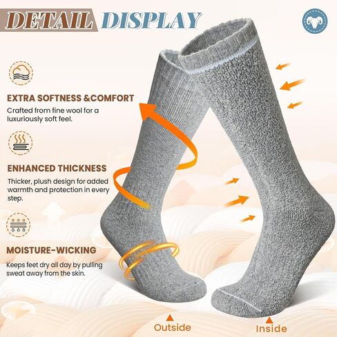 Eocom Unisex Merino Wool Ski Socks Thermal Warm Winter Thick Knee High Long Snowboarding Boot Socks for Women Men 3 Pairs in Saudi Arabia