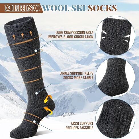 Eocom Unisex Merino Wool Ski Socks Thermal Warm Winter Thick Knee High Long Snowboarding Boot Socks for Women Men 3 Pairs in Saudi Arabia