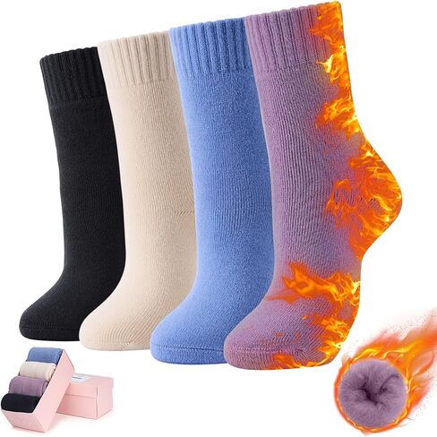 HUGSWEET Thermal Winter Socks for Women Extra Thick Insulated Heated Slipper Socks for Cold Weather 4 Pairs (Multicolor) in Saudi Arabia