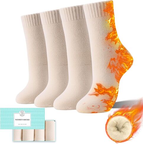 HUGSWEET Thermal Winter Socks for Women Extra Thick Insulated Heated Slipper Socks for Cold Weather 4 Pairs (Multicolor) in Saudi Arabia