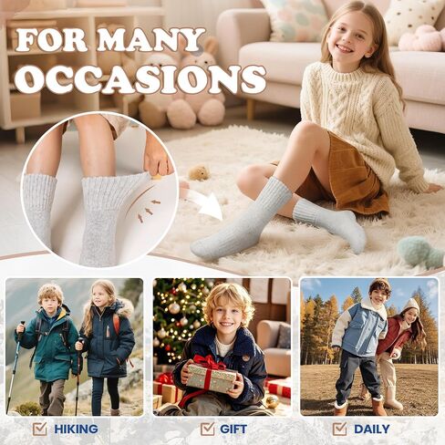 Wevias Kids Merino Wool Socks المشي لمسافات طويلة التزلج التزلج على الشتاء الحراري الدافئ الصغار الأولاد جوارب مريحة 4 أزواج in Kuwait