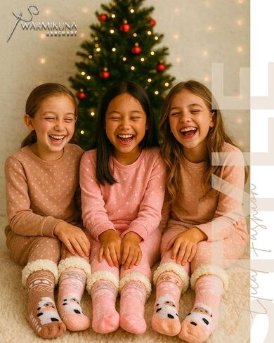 Girls Slipper Socks – Cozy Sherpa Lined Thermal Socks with Non-Slip Grips – Cute Sheep & Modern Winter Designs – Warm Indoor Socks Gift - 3 pack One Size in Saudi Arabia