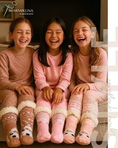 Girls Slipper Socks – Cozy Sherpa Lined Thermal Socks with Non-Slip Grips – Cute Sheep & Modern Winter Designs – Warm Indoor Socks Gift - 3 pack One Size in Saudi Arabia