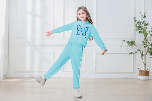 مجموعة Amclos Girl مجموعات 5-14 سنوات أطفال ملابس لطيفة الفراشة الطويلة الأكمام القمصان محصول مقنع in Saudi Arabia