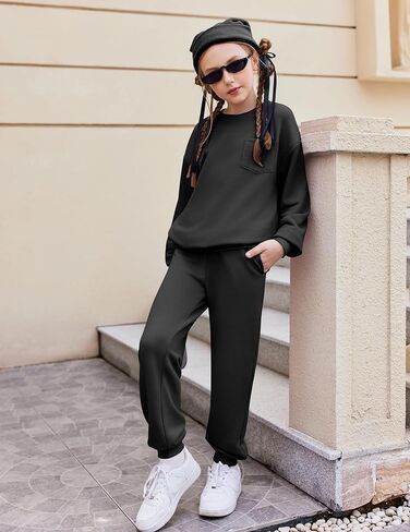 Arshiner Girls Clothes 2 Piece Fashion Fall Outfits Oversize Pullover Sweatshirt and Sweatpant Sweatsuit Sets with Pockets in Saudi Arabia