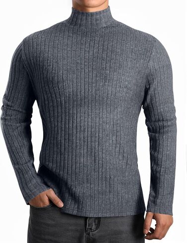 MANGOPOP Men's Mock Turtleneck Long Sleeve Shirts Fleece Ribbed Knit Pullover Sweater Basic Thermal Undershirt Tops 2025 in Saudi Arabia