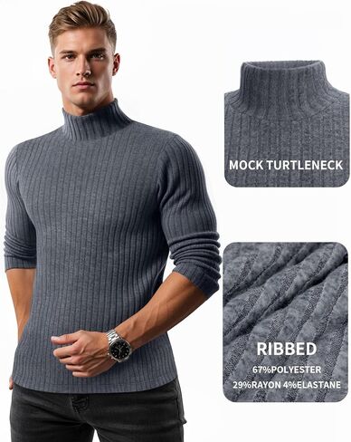 MANGOPOP Men's Mock Turtleneck Long Sleeve Shirts Fleece Ribbed Knit Pullover Sweater Basic Thermal Undershirt Tops 2025 in Saudi Arabia