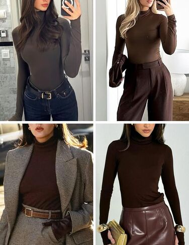 Ekouaer 3 Pack Womens Mock Prettleneck Tops قمصان طويلة الأكمام in Saudi Arabia