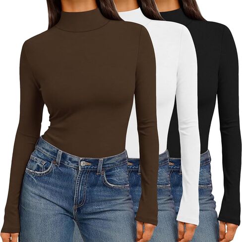 Ekouaer 3 Pack Womens Mock Prettleneck Tops قمصان طويلة الأكمام in Saudi Arabia