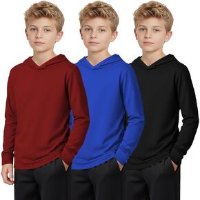 3 Pack Boys Long Sleeve Hoodies Kids Comfy Active Athletic Workout Sweatshirts Casual Pullover Shirts (Ages 6-18) in Kuwait