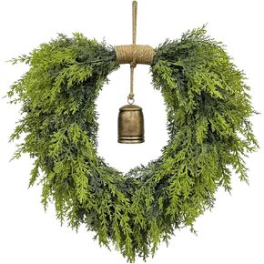 20" Heart-Shaped Wreath for Front Door – Faux Greenery with Rustic Bell – Waterproof & Fade-Resistant Christmas Decor for Porch, Holiday Wall or Indoor Use in Saudi Arabia