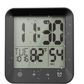 Waterproof Shower Clock, Digital Bathroom Kitchen Wall Clock Timer with Temperature, Touch Screen, Suction, Hanging Hole, Battery Operated, Black in Saudi Arabia