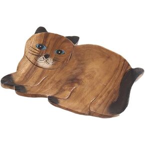 Handcrafted Cat Shaped Decorative Tray, Authentic Thai Wood with Vibrant Hand-Painted Details, Unique Artisan Serving Tray for Home Decor & Display in Saudi Arabia