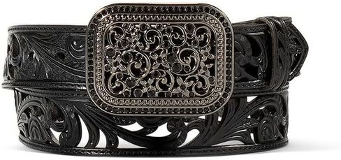 ARIAT Women's Filigree Leather Clear Crystal Accents Belt, Black, Small in Saudi Arabia