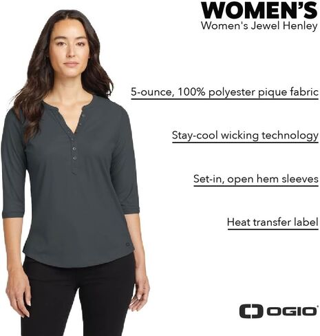 OGIO Women's Jewel Henley | Moisture Wicking Work Shirt for Women, Casual Shirt with 3/4 Sleeves in Saudi Arabia