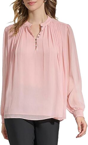 Calvin Klein Women's Shirred Long Sleeve Top with Buttons in Saudi Arabia